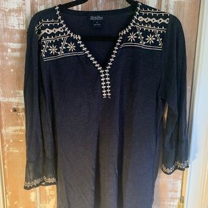 Navy Lucky Brand long sleeve t shirt with white pattern detail